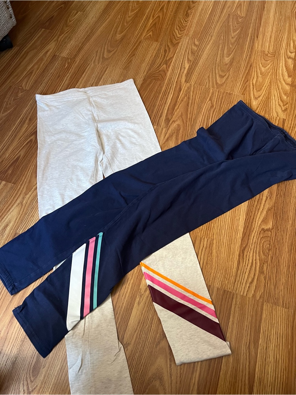 Old Navy Girls' Navy and Light Gray Leggings with Colorful Stripe Accents